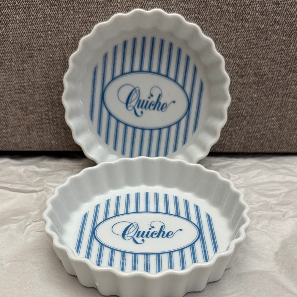Set of 2 Blue and White 5”Quiche/Tart ceramic Baking Dishes